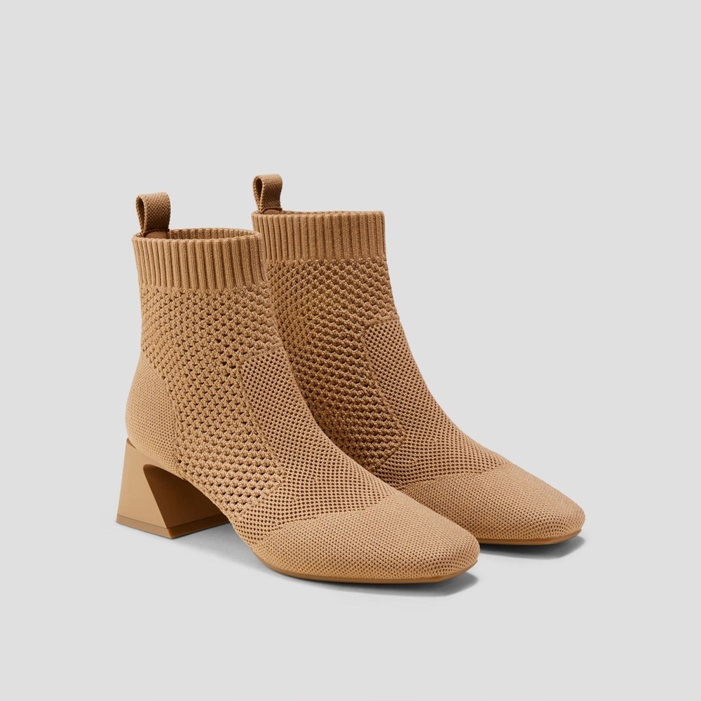 NEW VIVAIA Square-Toe Perforated Heeled Boots Comfy minimalist sustainable 9.5